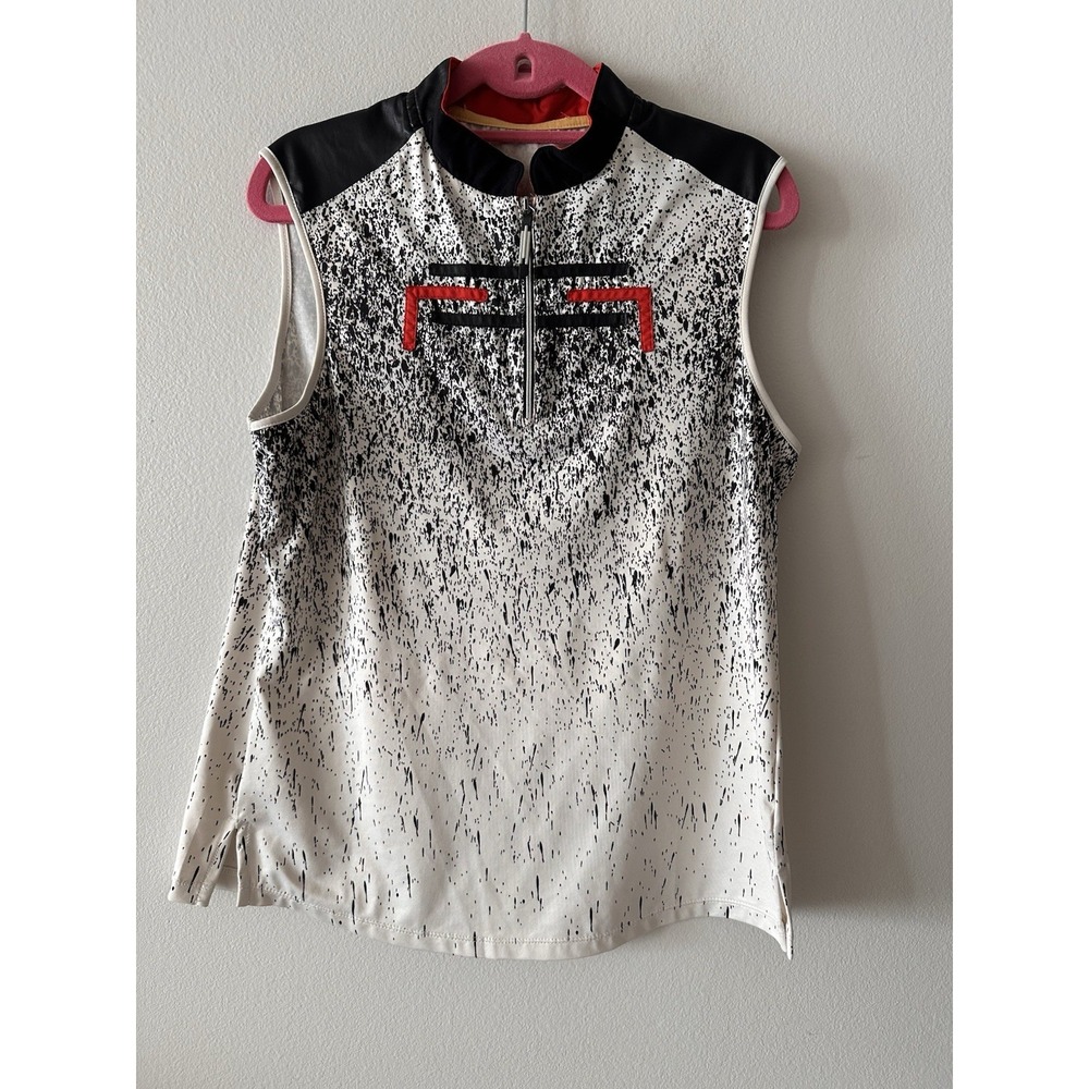 Jamie Sadock Womens L Sleeveless 1/4 Zip Top Abstract Tennis Golf  Pickleball